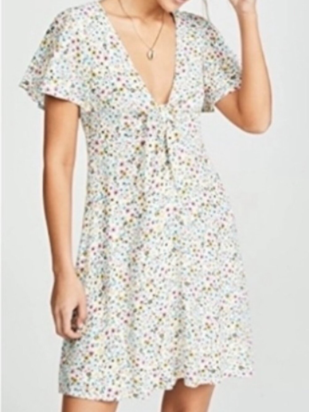 MINKPINK Floral Mini Dress M Yellow Pink White Boho Cottagecore